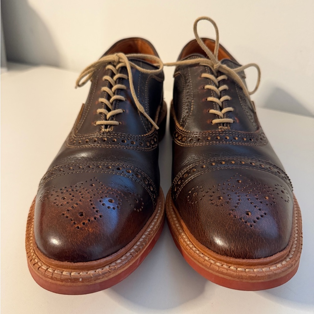 Allen Edmonds Brown Leather Wingtip Brogues with Tan Soles - Picture 13 of 16